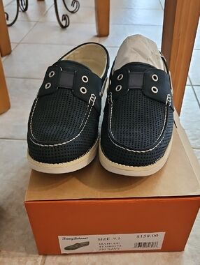 Tommy Bahama Navy Perforated Boat Shoes with White Sole